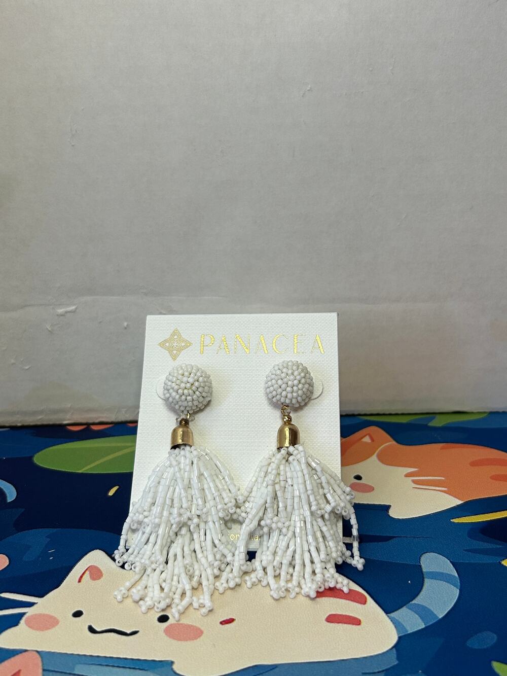 PANACEA Beaded Tassel Statement Earrings Color White Style Rachel Zoe